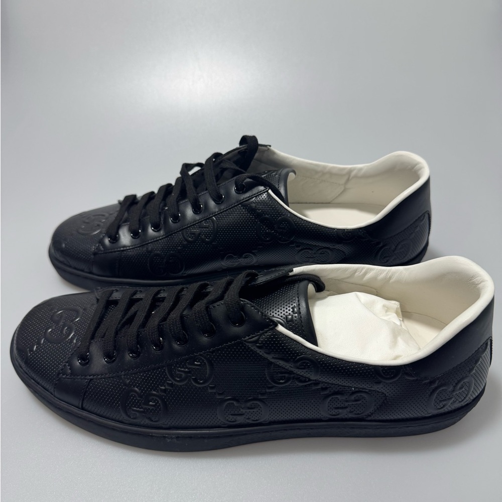 Gucci Ace GG Embossed Black Leather Sneakers Men’s 12.5 - Picture 3 of 10